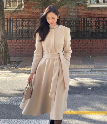 Abode No Collar Puff Flare Long Coat